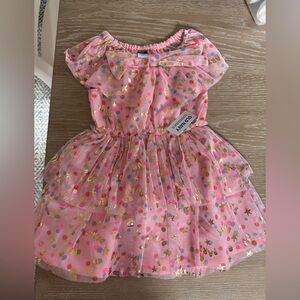 Old Navy Pink Tulle Party Dress with Gold Stars and Multicolor Dots